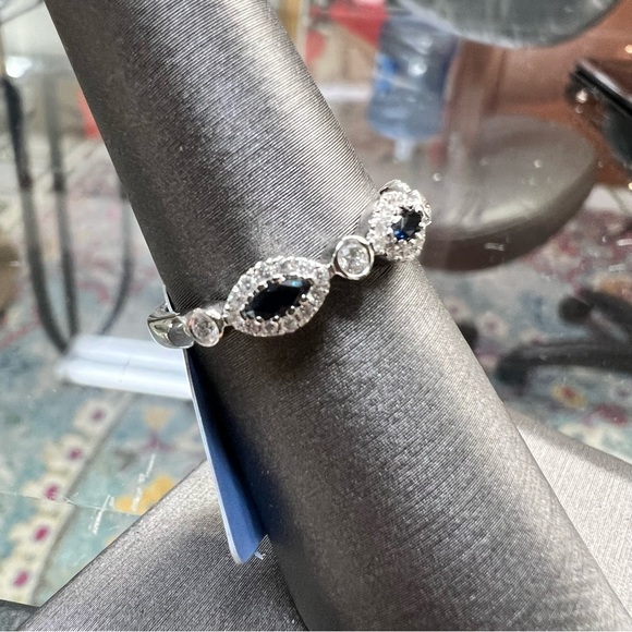 14k White Gold Diamond & Sapphire Band Ring - Picture 8 of 8